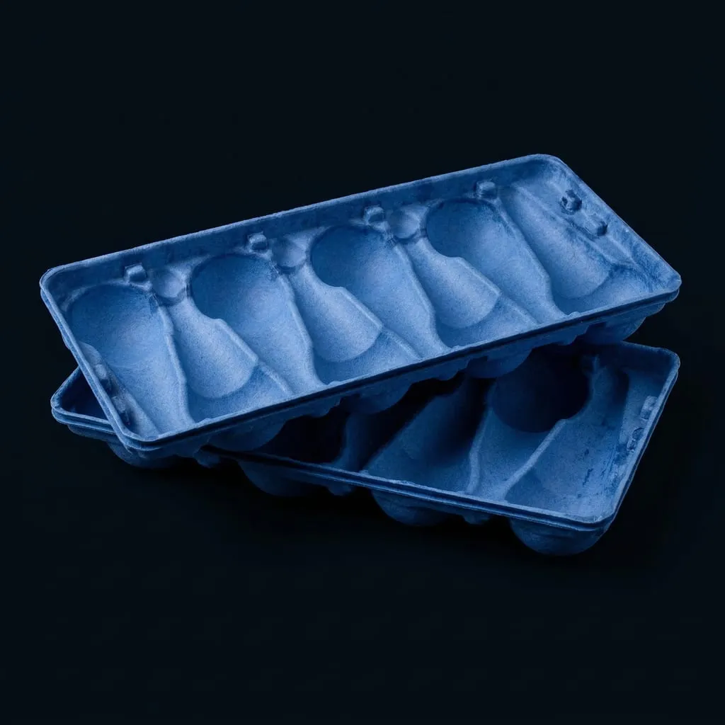 Blister in Carta Blu Fibra Vergine Tacche di Impilamento Riempimento Automatizzato ScaPAP Riciclabile — Scafa Thermoforming
